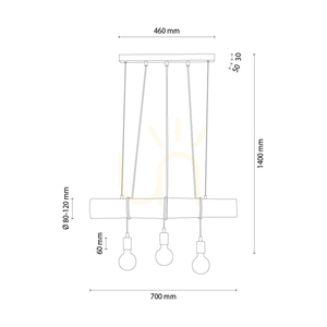 Hikari taklampa, valnöt/svart, 3xE27, 70 cm small 1
