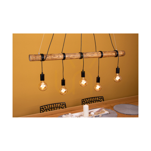 Kontrollera Brinova Hikari pendellampa i furu, brun/svart, 5×E27, 115 cm
