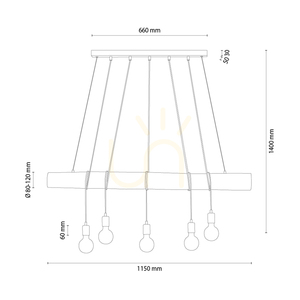 Hikari taklampa, valnöt/svart, 5xE27, 115 cm small 1