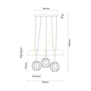 Lumo taklampa, brun/svart, 3xE27, 70 cm small 2