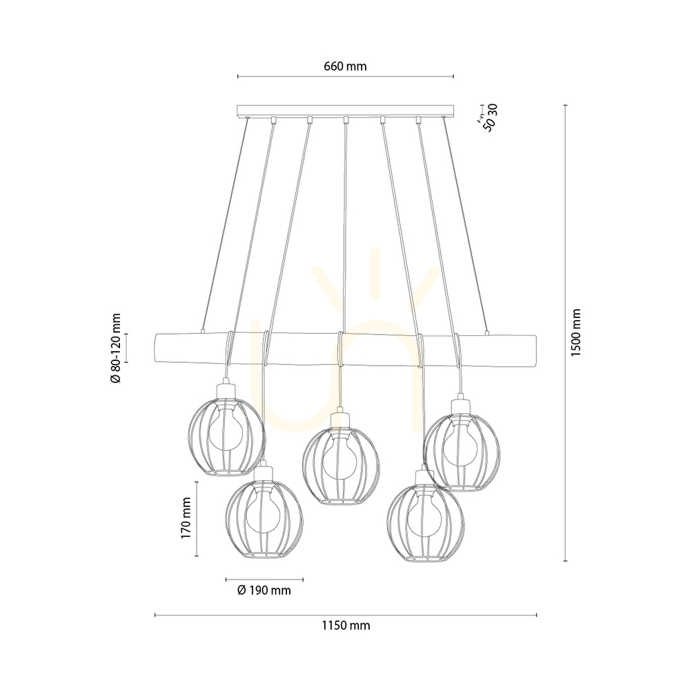Förhandsvisning Lumo taklampa, brun/svart, 5xE27, 115 cm Lumo taklampa, brun/svart, 5xE27, 115 cm