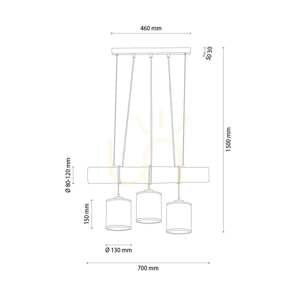Förhandsvisning Treno taklampa, brun/svart, beige skärm, 3xE27, 70 cm Treno taklampa, brun/svart, beige skärm, 3xE27, 70 cm