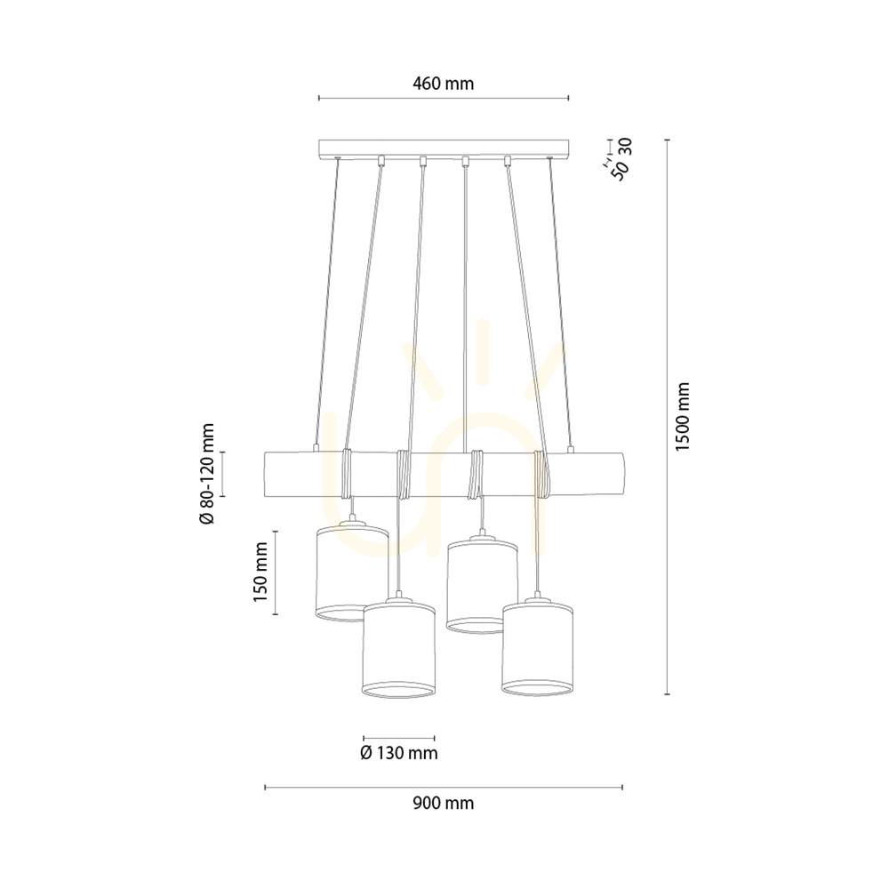 Utsikt Treno taklampa, brun/svart, beige skärm, 4xE27, 90 cm Treno taklampa, brun/svart, beige skärm, 4xE27, 90 cm