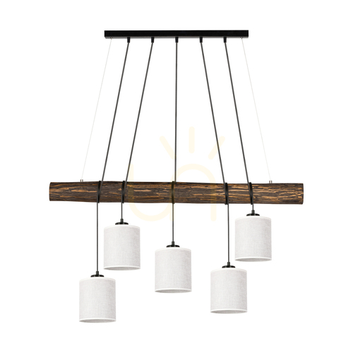Kontrollera Treno taklampa, valnöt/svart, beige skärm, 5xE27, 115 cm