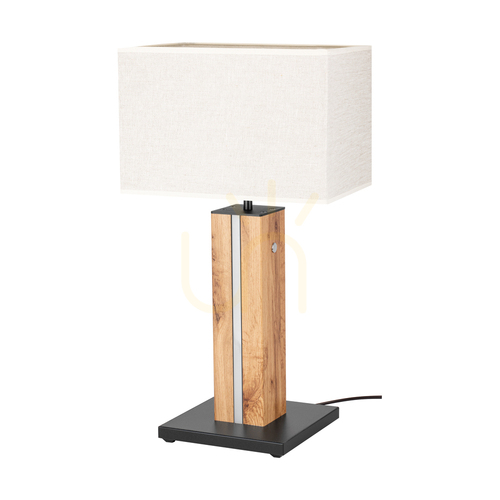 Kontrollera Flamo bordslampa, ek/svart, beige lampskärm, 1xE27 + 1xLED 4,6 W, 30 cm