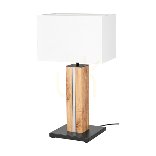 Kontrollera Flamo bordslampa, ek/svart, vit lampskärm, 1xE27 + 1xLED 4,6 W, 30 cm