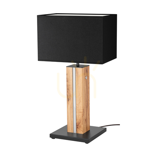 Kontrollera Flamo bordslampa, ek/svart, svart lampskärm, 1xE27 + 1xLED 4,6 W, 30 cm