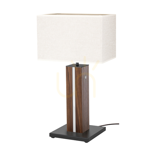 Kontrollera Flamo bordslampa, valnöt/svart, beige lampskärm, 1xE27 + 1xLED 4,6 W, 30 cm