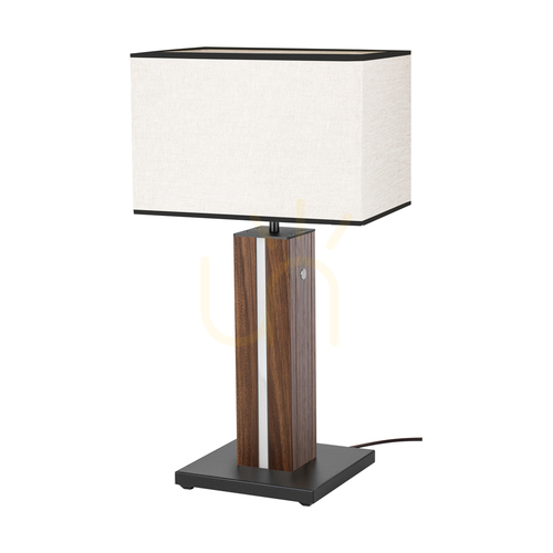 Kontrollera Flamo bordslampa, valnöt/svart, beige-svart lampskärm, 1xE27 + 1xLED 4,6 W, 30 cm