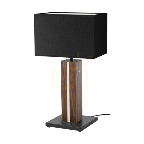 Kontrollera Flamo bordslampa, valnöt/svart, svart lampskärm, 1xE27 + 1xLED 4,6 W, 30 cm