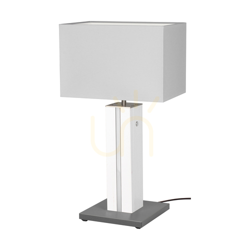 Kontrollera Flamo bordslampa, valnöt/grå, vit lampskärm, 1xE27 + 1xLED 4,6 W, 30 cm