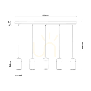 Artemis taklampa, oljad ek/svart, 5xGU10, 6 W, 100 cm small 2