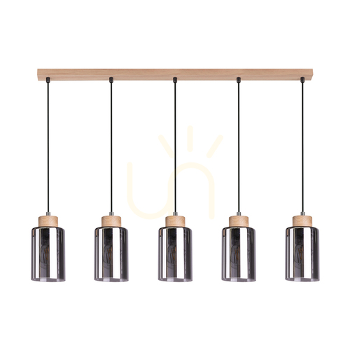 Kontrollera Selva taklampa, oljad ek, 5xE27, 100 cm
