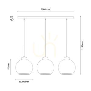 Cameo svart taklampa, 3xE27, 100 cm small 2