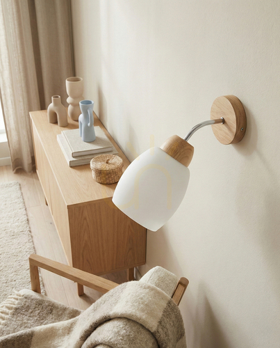 Kontrollera Skaja vägglampa, oljad ek, 1xE27, 30 cm