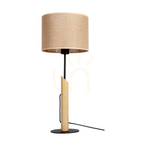 Kontrollera Canva bordslampa, oljad ek/svart, beige lampskärm, 1xE27, Ø27 cm