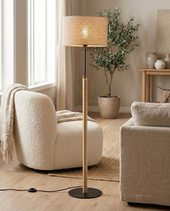 Brinova CANVA golvlampa, oljad ek/svart, beige lampskärm, 1×E27, Ø40 cm small 1