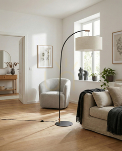 Brindille golvlampa, oljad ek/svart, beige lampskärm, 1xE27, 94 cm small 1