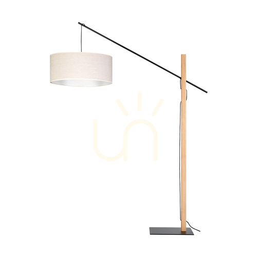Kontrollera Savra golvlampa, oljad ek/svart, beige lampskärm, 1xE27, 160 cm