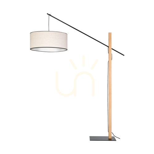 Kontrollera Savra golvlampa, oljad ek/svart, beige-svart lampskärm, 1xE27, 160 cm
