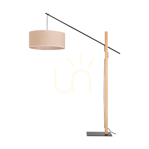 Kontrollera Savra golvlampa, oljad ek/svart, beige lampskärm, 1xE27, 160 cm