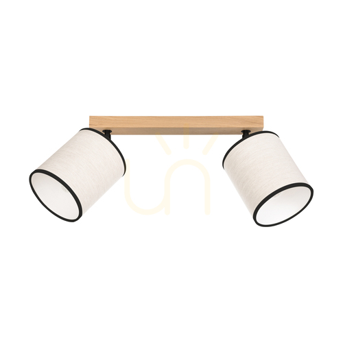 Kontrollera Dreva taklampa, oljad ek, beige-svart skärm, 2xE27, 52 cm