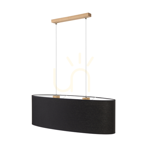 Kontrollera Dreva taklampa, oljad ek, svart skärm, 2xE27, 80 cm