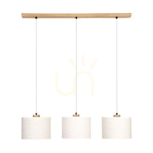 Dreva taklampa, oljad ek, beige skärm, 3xE27, 100 cm small 0