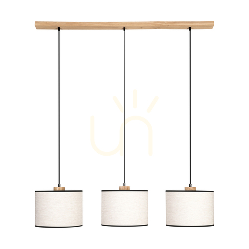 Kontrollera Dreva taklampa, oljad ek, beige-svart lampskärm, 3xE27, 100 cm