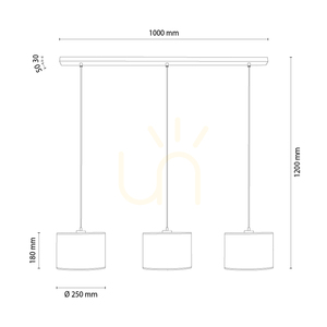 Dreva taklampa, oljad ek, vit skärm, 3xE27, 100 cm small 1