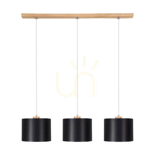 Kontrollera Dreva taklampa, oljad ek, svart skärm, 3xE27, 100 cm