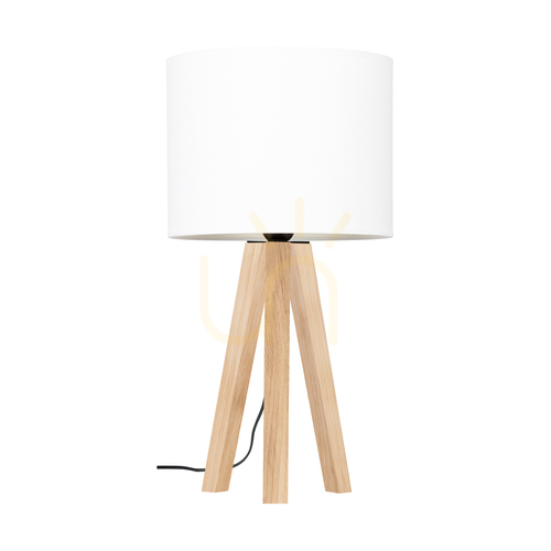 Kontrollera Solea bordslampa, oljad ek, vit lampskärm, 1xE27, Ø22 cm
