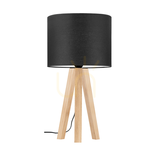 Kontrollera Solea bordslampa, oljad ek, svart lampskärm, 1xE27, Ø22 cm