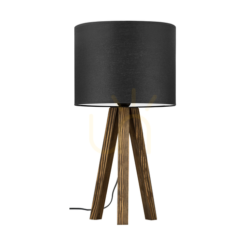 Kontrollera Solea bordslampa, valnöt, svart lampskärm, 1xE27, Ø22 cm