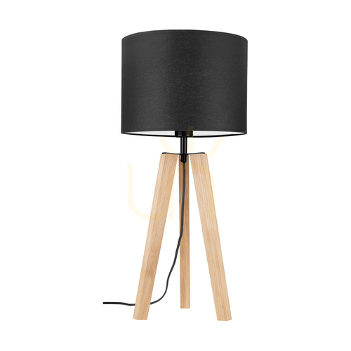 Kontrollera Solea bordslampa, oljad ek/svart, svart lampskärm, 1xE27, Ø30 cm