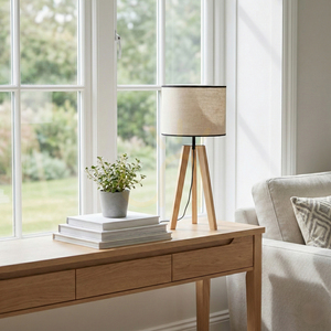 Solea bordslampa, brun/svart, beige-svart lampskärm, 1xE27, Ø30 cm small 1