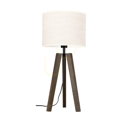 Kontrollera Solea bordslampa, valnöt/svart med beige lampskärm, 1xE27, Ø30 cm