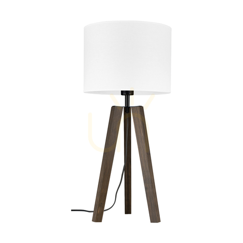 Kontrollera Solea bordslampa, valnöt/svart, vit lampskärm, 1xE27, Ø30 cm
