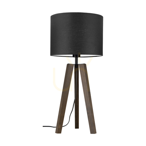 Kontrollera Solea bordslampa, valnöt/svart, svart lampskärm, 1xE27, Ø30 cm