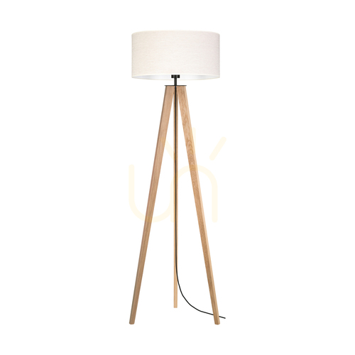 Kontrollera Solea golvlampa, oljad ek/svart, beige lampskärm, 1xE27, Ø50 cm