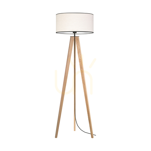 Kontrollera Solea golvlampa, oljad ek/svart, beige-svart lampskärm, 1xE27, Ø50 cm