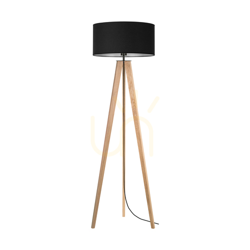 Kontrollera Solea golvlampa, oljad ek/svart, svart lampskärm, 1xE27, Ø50 cm