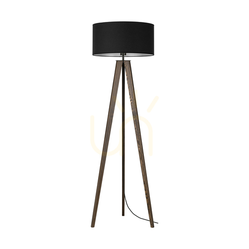 Kontrollera Solea golvlampa, valnöt/svart, svart lampskärm, 1xE27, Ø50 cm