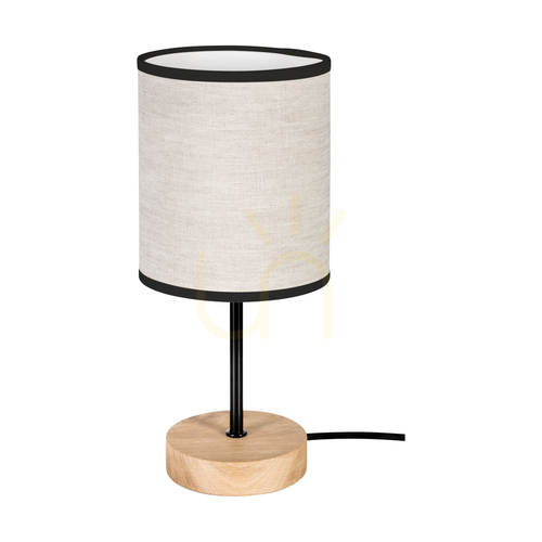 Kontrollera Dreva bordslampa, oljad ek/svart, beige-svart lampskärm, 1xE27, Ø13 cm