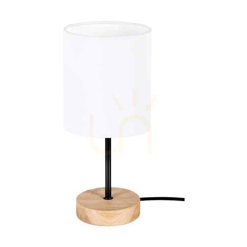 Kontrollera Dreva bordslampa, oljad ek/svart, vit lampskärm, 1xE27, Ø13 cm