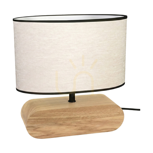 Kontrollera Braze bordslampa, oljad ek/svart, beige-svart lampskärm, 1xE27, 30 cm