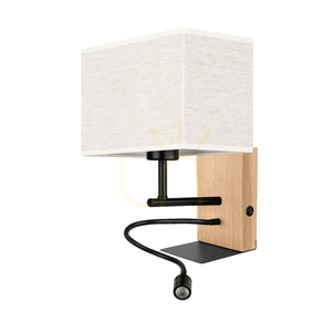 Lector vägglampa, oljad ek/svart, beige lampskärm, 1xE27 + 1xLED 2,8 W, 22 cm small 0