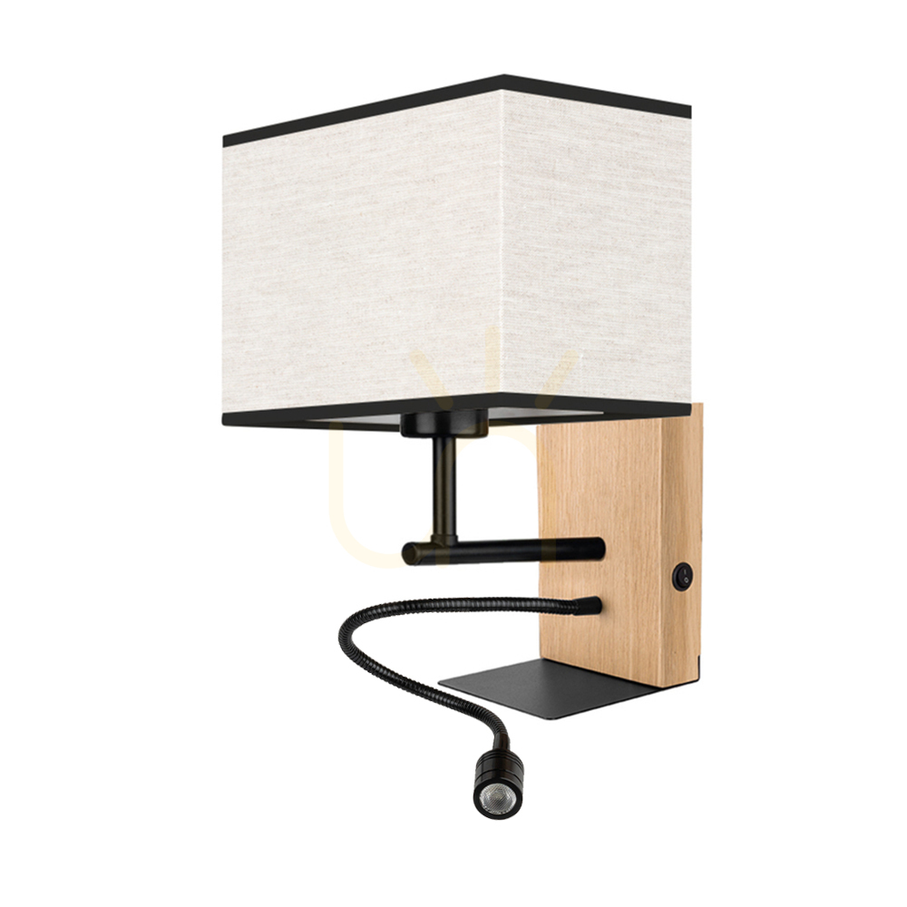 Kontrollera Lector vägglampa, oljad ek/svart, beige-svart lampskärm, 1xE27 + 1xLED 2,8 W, 22 cm Lector vägglampa, oljad ek/svart, beige-svart lampskärm, 1xE27 + 1xLED 2,8 W, 22 cm