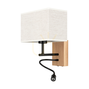 Lector vägglampa, oljad ek/svart, beige lampskärm, 1xE27 + 1xLED 2,8 W, 22 cm small 0