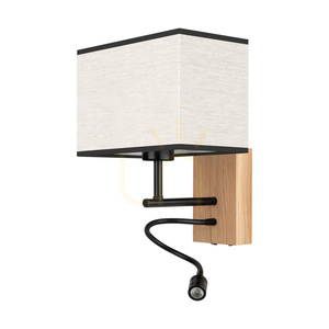 Lector vägglampa, oljad ek/svart, beige-svart lampskärm, 1xE27 + 1xLED 2,8 W, 22 cm 0 Lector vägglampa, oljad ek/svart, beige-svart lampskärm, 1xE27 + 1xLED 2,8 W, 22 cm small 0